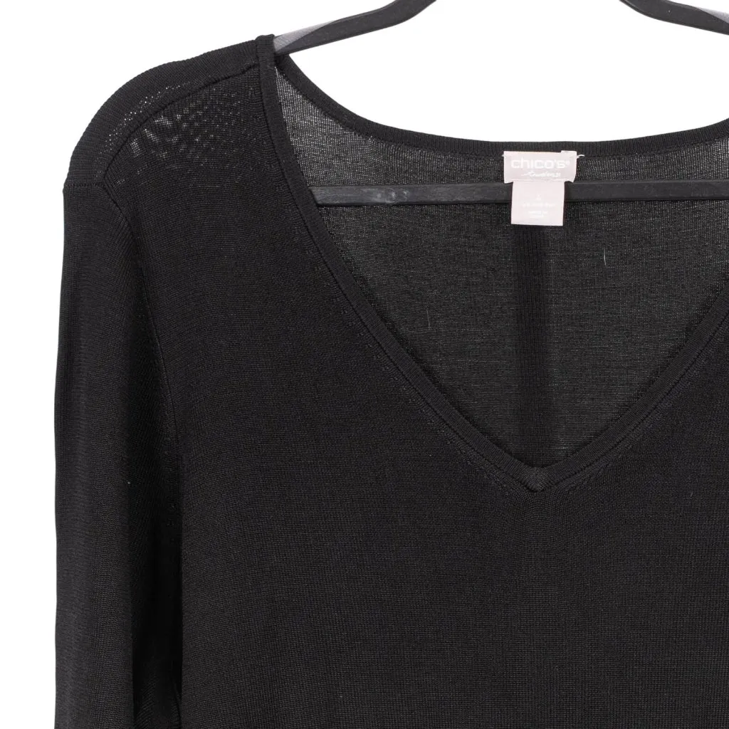 Chicos Travelers Dress 4 XXL Women NEW Black VNeck Long Sleeve Slinky KneeLength - Image 2