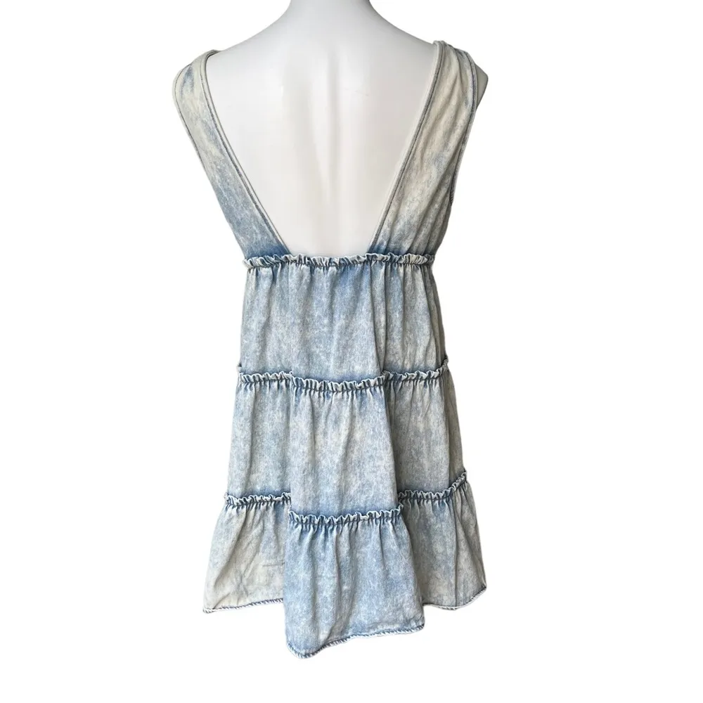 Entro Acid Washed Sleeveless Tiered Babydoll Denim Dress - Image 7