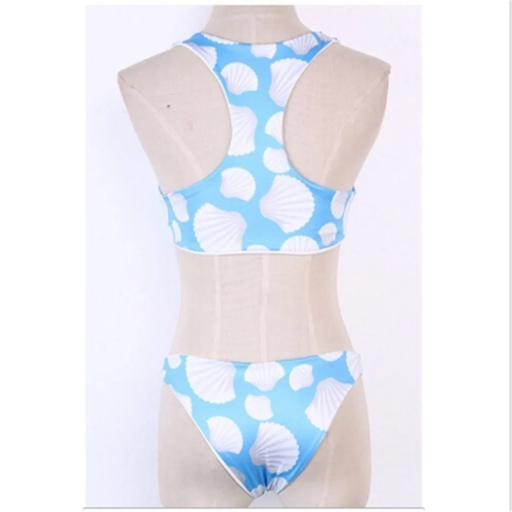 Blue Ivory Seashell Print Racerback Bikini Set - Image 7