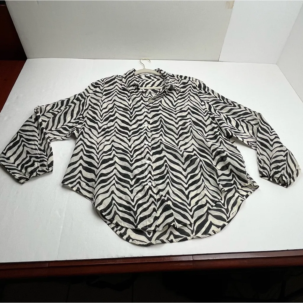 Faithfull‎ The Brand Long Sleeve Buttondown Black Cream Womens Size 6 Medium - Image 2