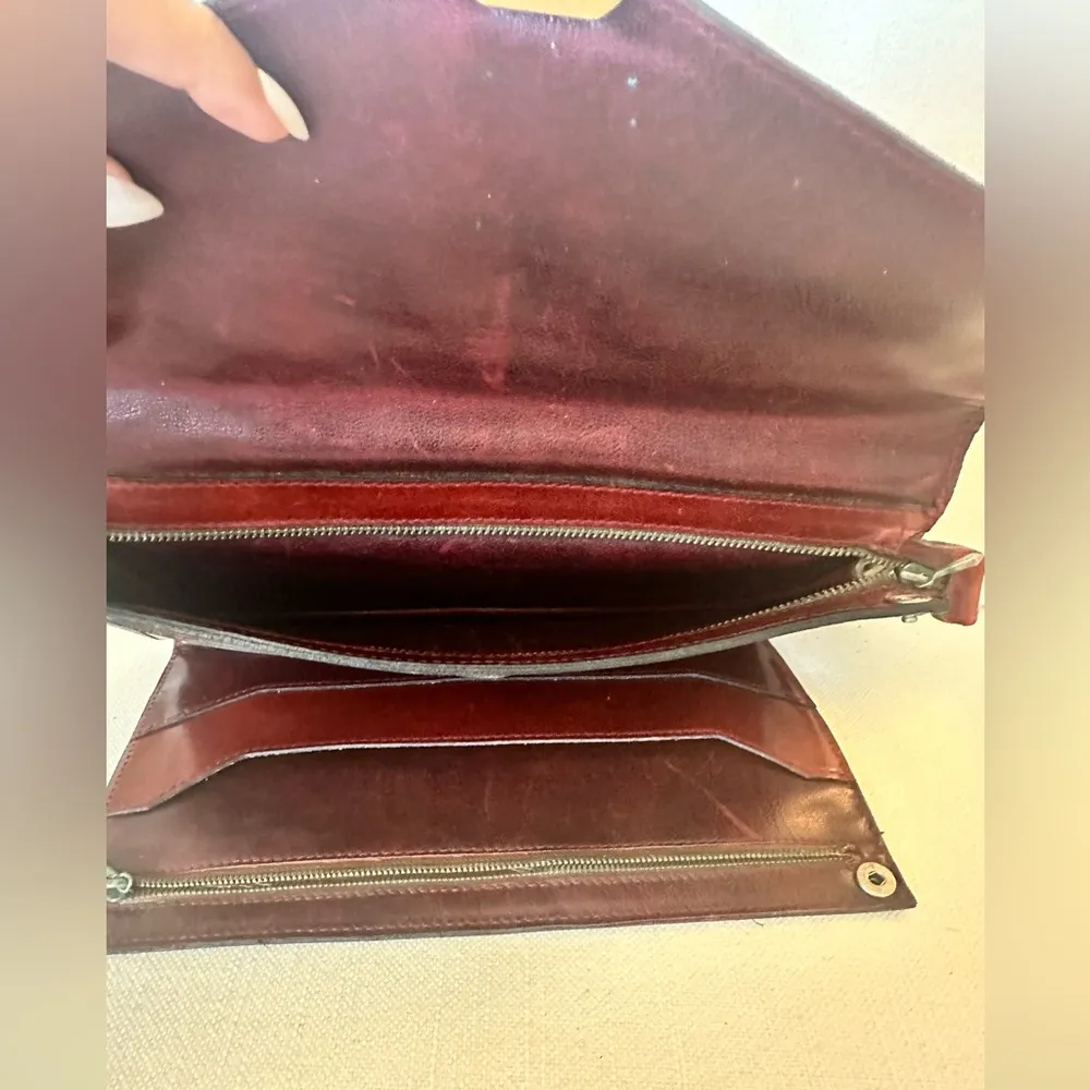 Elegant Burgundy Brown Leather Clutch Wristlet Vintage - Image 4