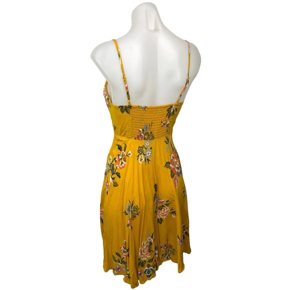 Old Navy Yellow Floral Spaghetti Strap Mini Cami Camisole Fit & Flare Dress Sz S - Image 3