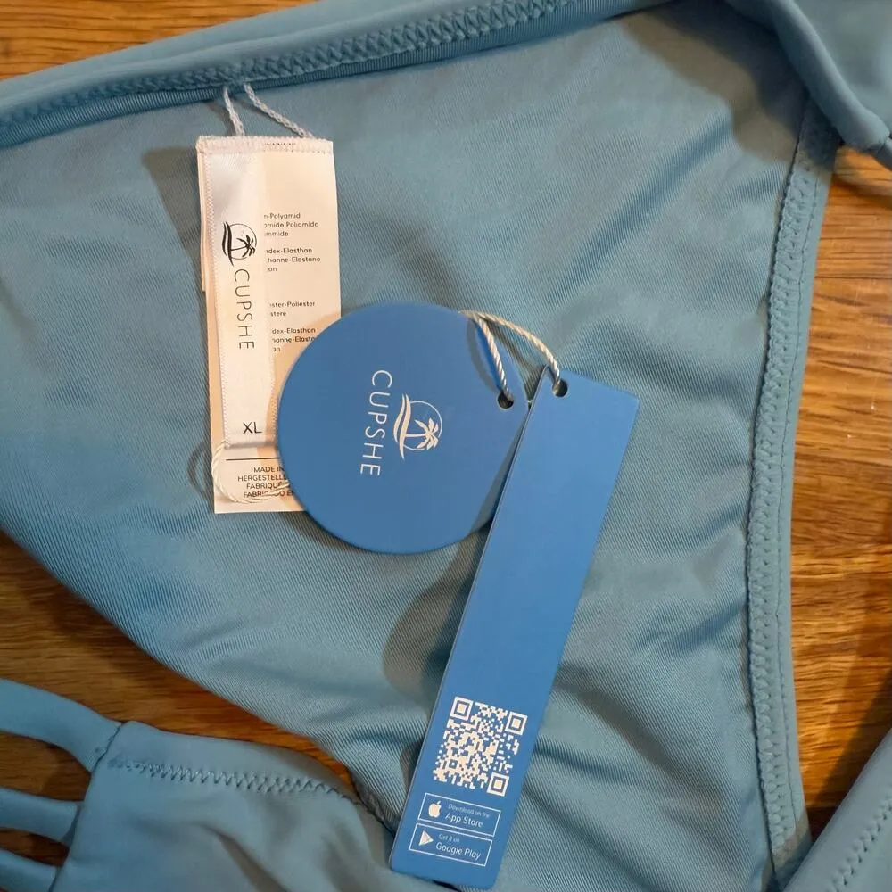 Cupshe Women’s XL Blue Fit and Comfort Strappy Bikini Bottom Swim Suit New Beach - Image 6