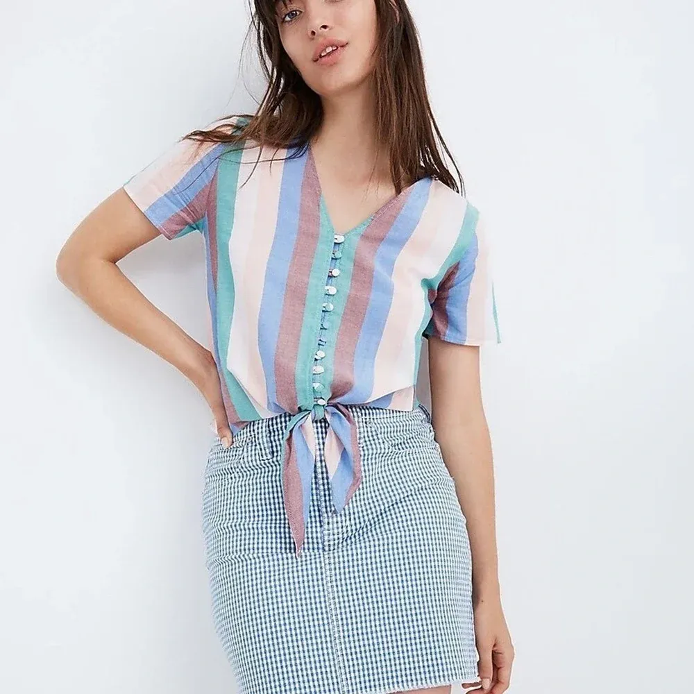 Madewell | Novel Tie-Front‎ Button Top in Flagstaff Stripe - Image 3