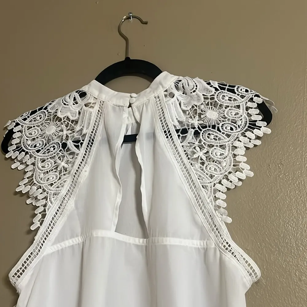 Top Sz L Lace Feminine Layering Piece Semi Sheer Mock Neck Office - Image 4