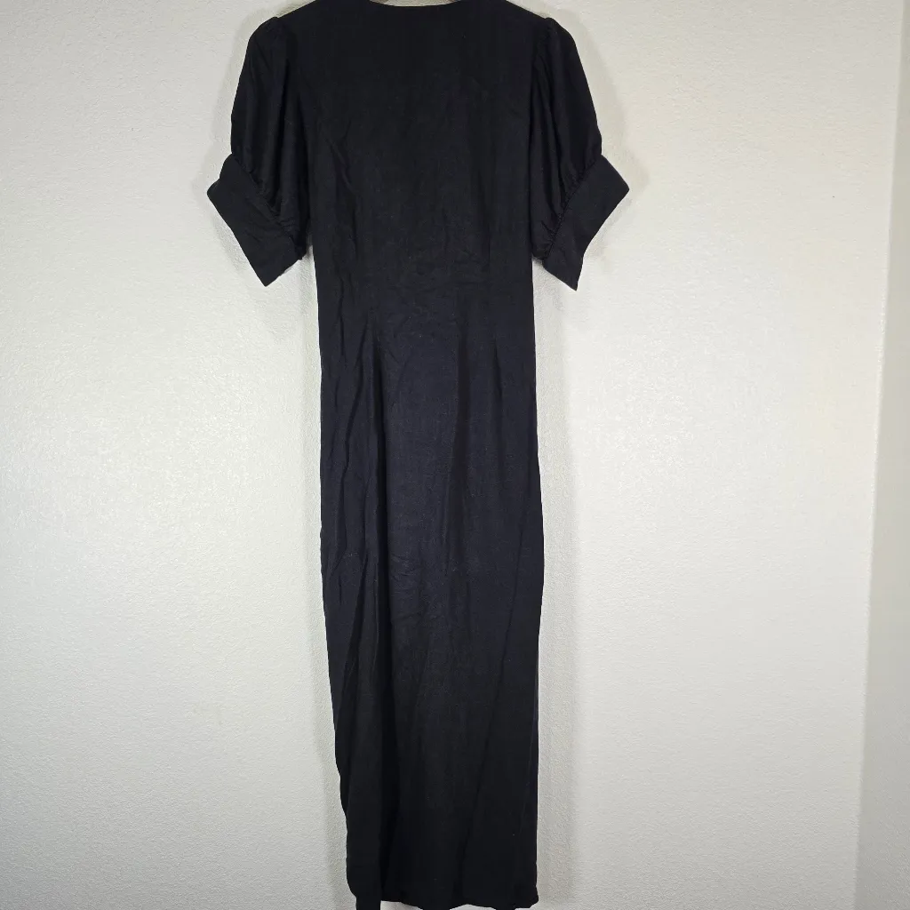 Free People Vintage Summer Midi Dress Tie Front Button down Black Size Large - Image 10