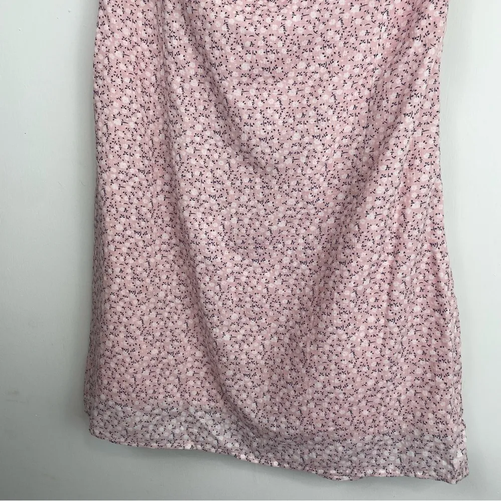 Strangers & Lovers Babydoll Mini Dress Sz Large Pink Floral Ruched - Image 10