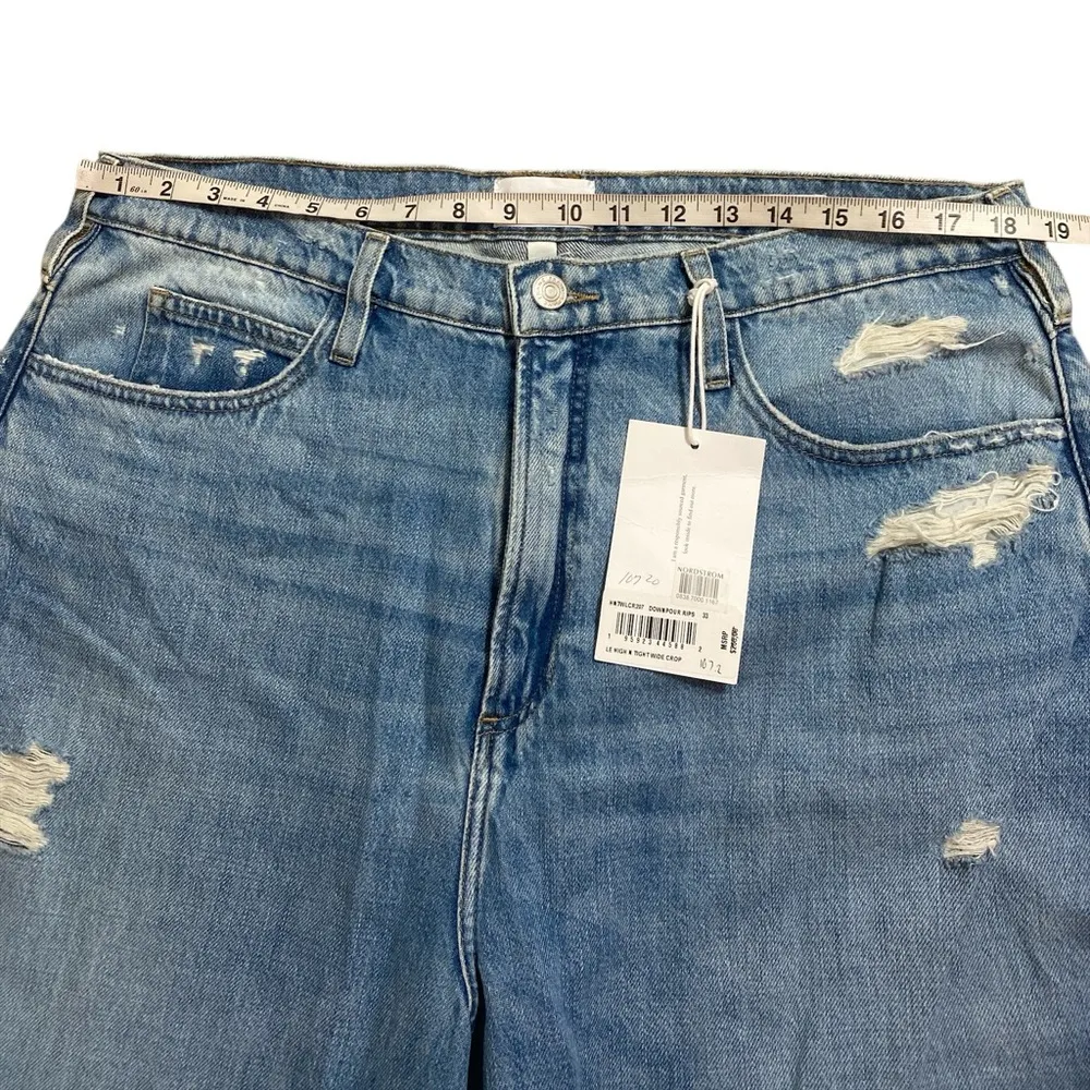 frame le high 'n' tight wide-leg crop jeans downpour rips - Image 7