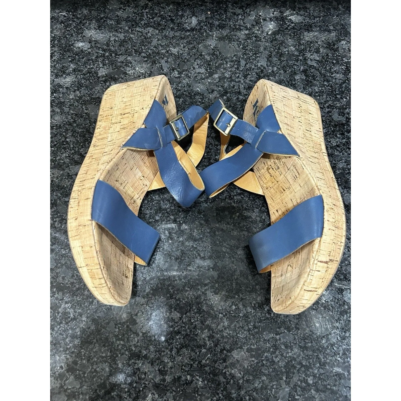 Korks By Kork Ease Women's Wedge Strap Sandals Shoes Denim Blue Leather Size 11 - Image 5