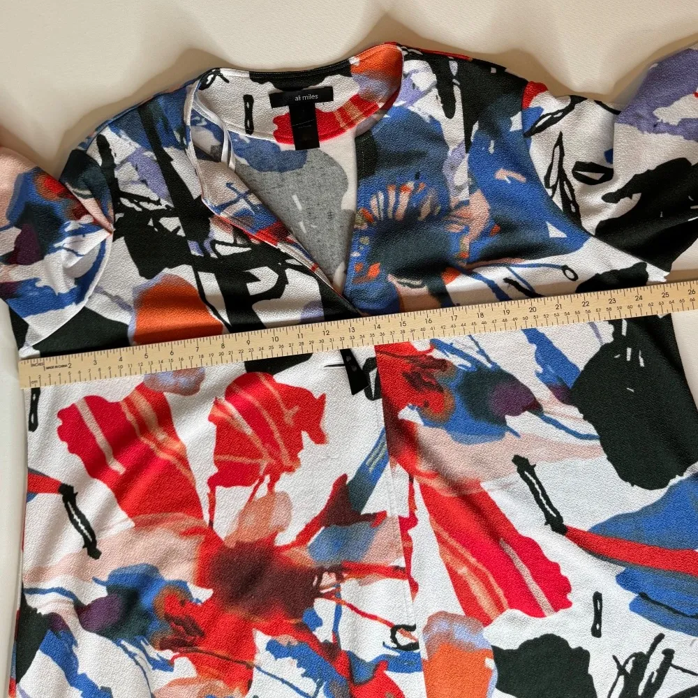 Ali Miles Floral Print Open Front‎ Cardigan Sz 1X Artsy Colorful Duster Jacket White - Image 12