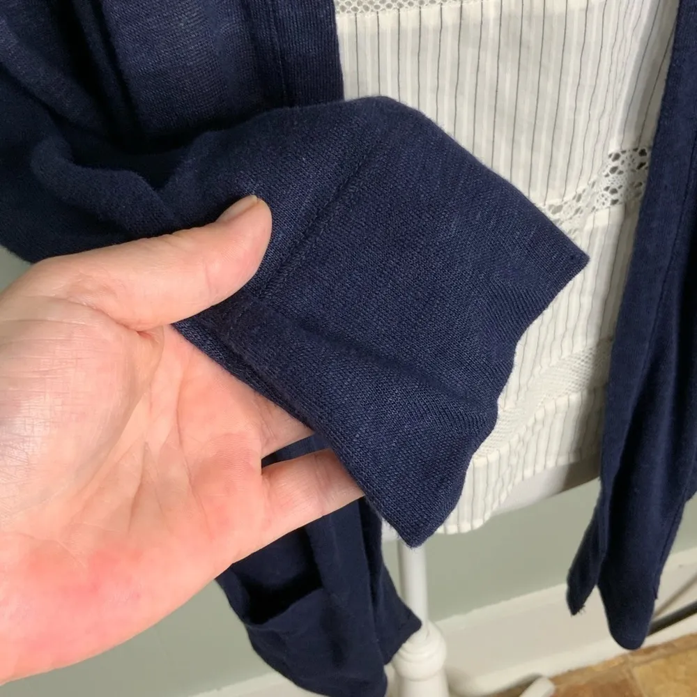 Talbots Linen Blend Navy Blue Open Lightweight Casual Business Cardigan Small - Image 9