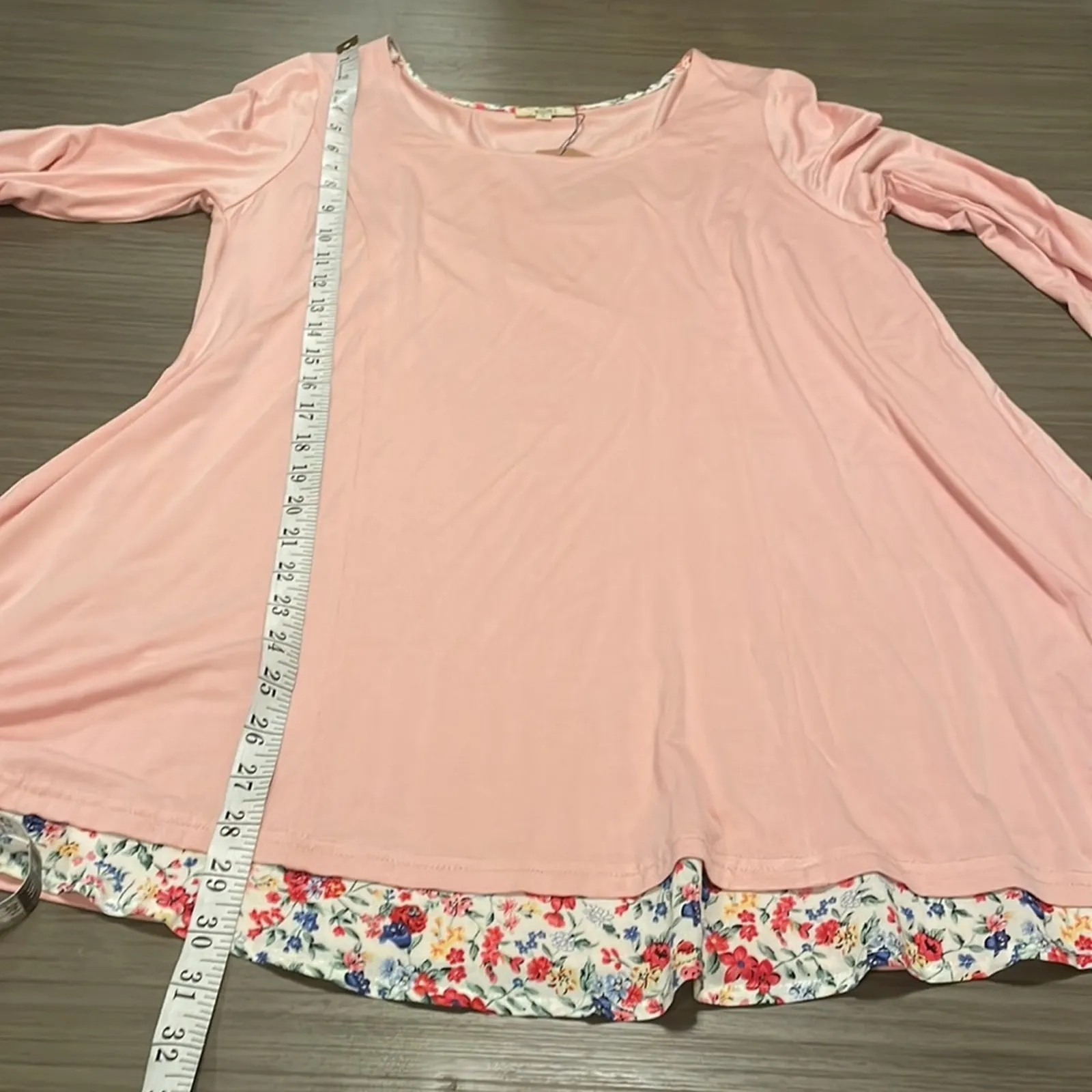 Kori America‎ Light Pink Floral Hem Long Sleeve Tunic Top Size S - Image 8