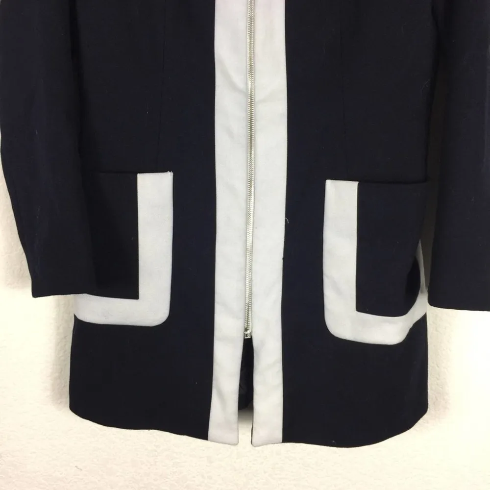 Zara Navy White Two Tone Zipper Nautical Jacket Small - Image 10
