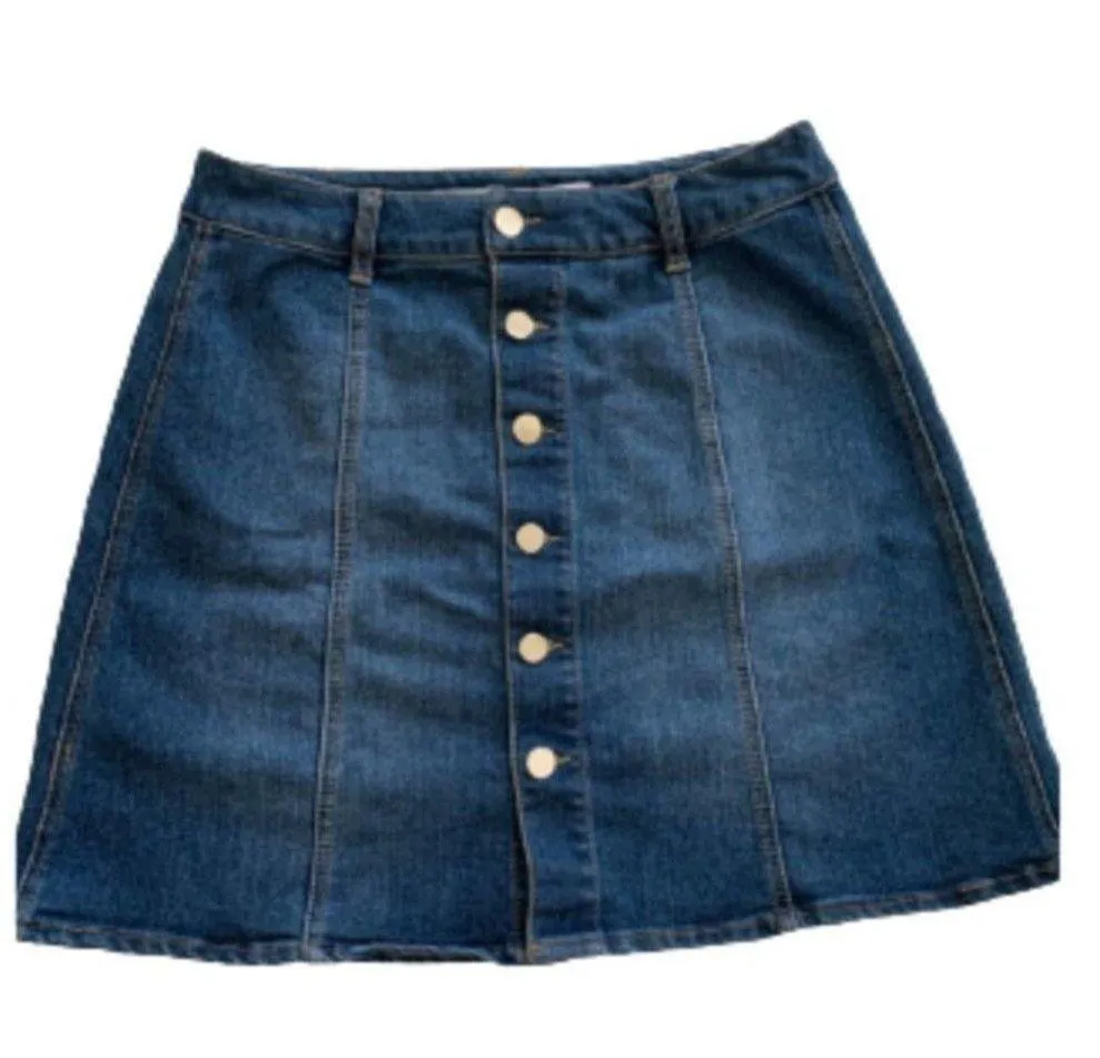 Tinseltown Jean Mini Skirt Blue Silver Button Front Denim Jean Mini Skirt Size 8 - Image 7