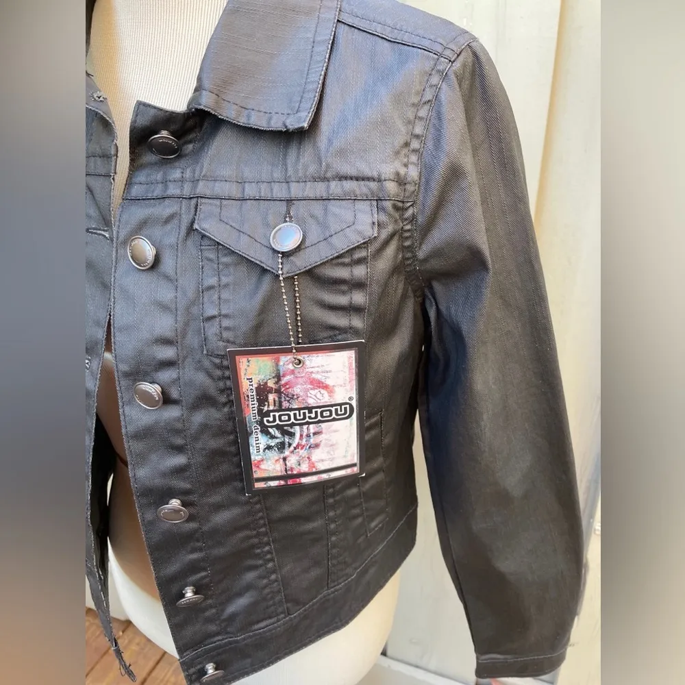 Jou Jou Black Waxed Denim Jacket Women’s Large - Image 2
