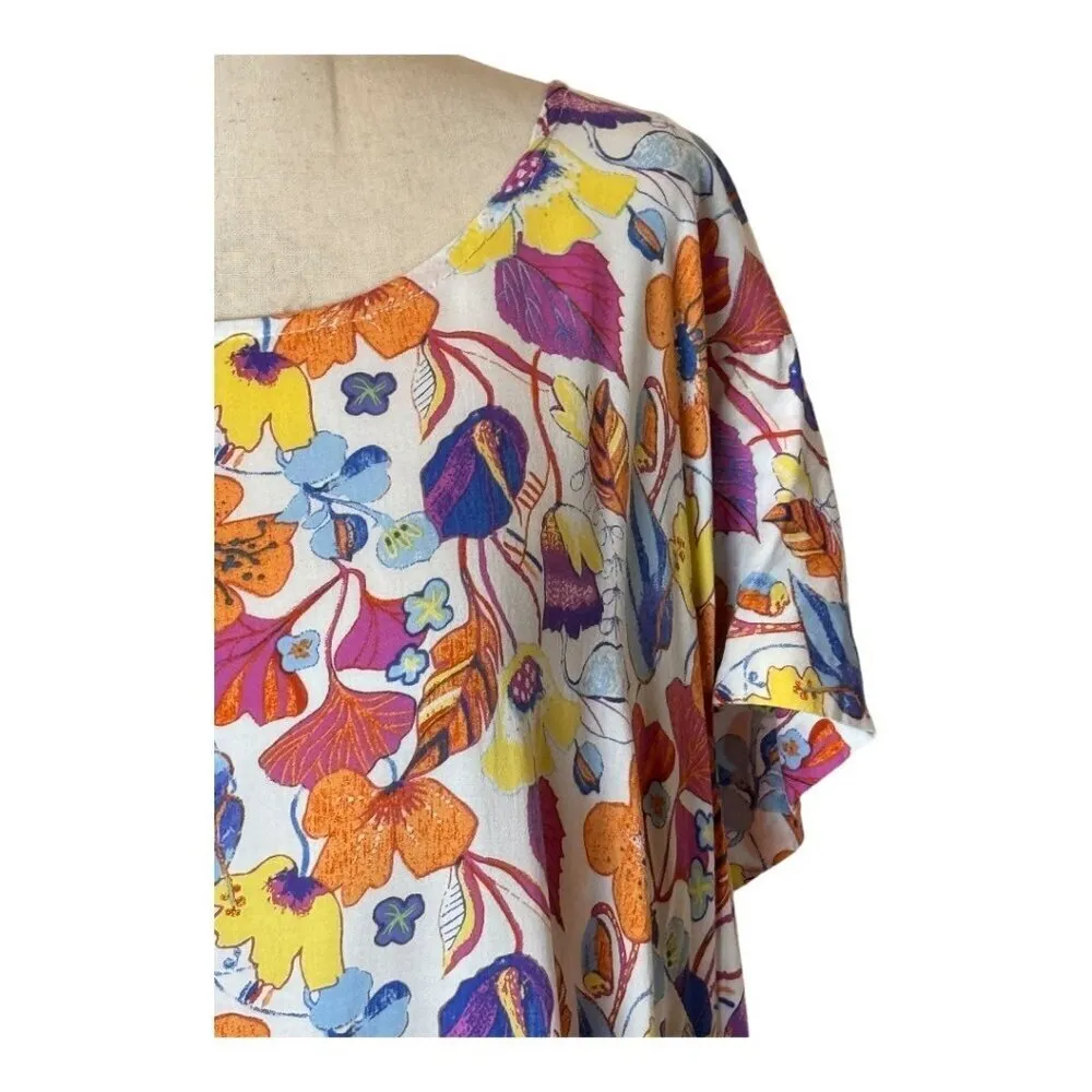 Cynthia Rowley Shirt Women 2X White Floral High Low Hem Button Back Top Boho‎ - Image 7