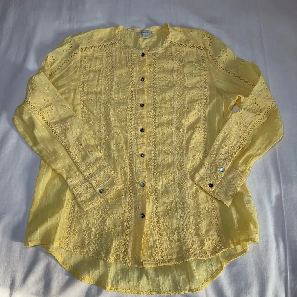 Sundance Women Eyelet Top Large Lined Soft Yellow Lace Cotton Cottagecore - Image 1