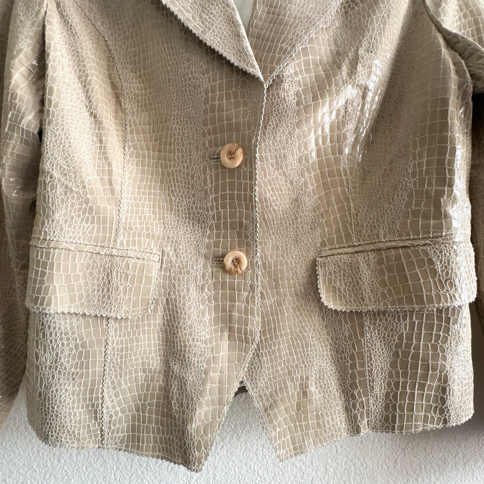 In Suede Croc Embossed Glossy Leather Blazer Vintage Large - Image 6