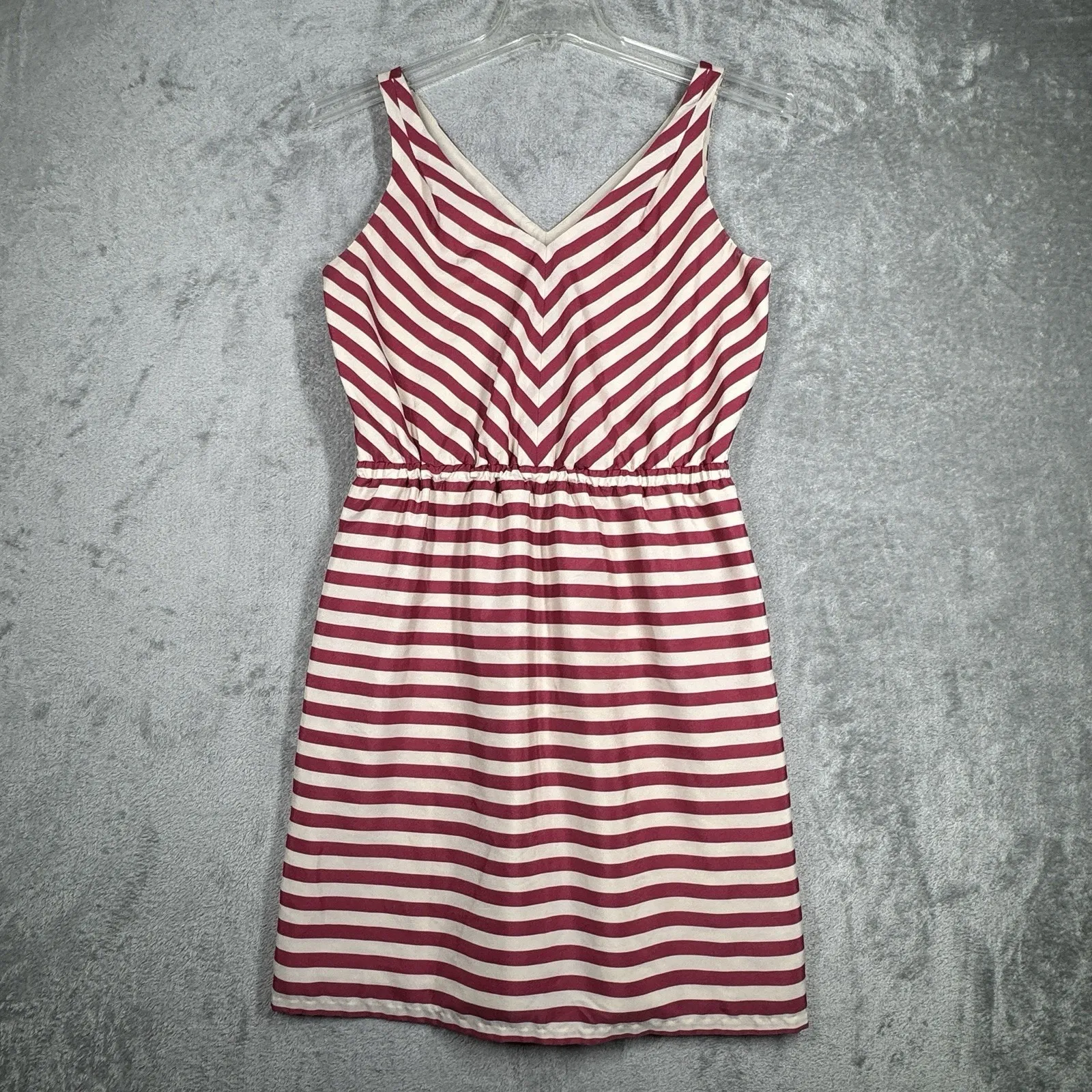 Loft Dress‎ Womens 6 Dark Pink White Striped Fit & Flare Casual Office Preppy - Image 2