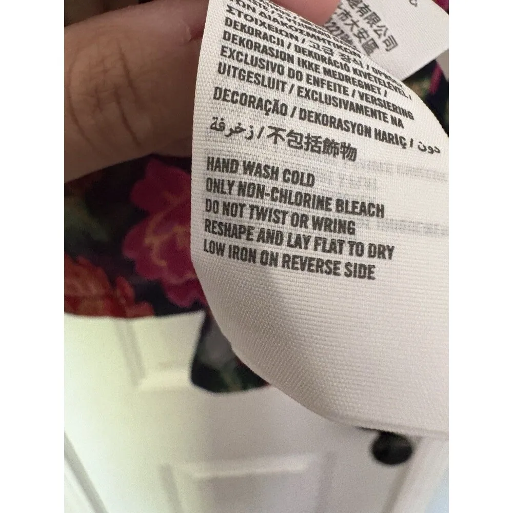 Abercrombie & Fitch Tank Top Womens Large Floral Ruffle Beaded Sheer Navy Pink - Image 8