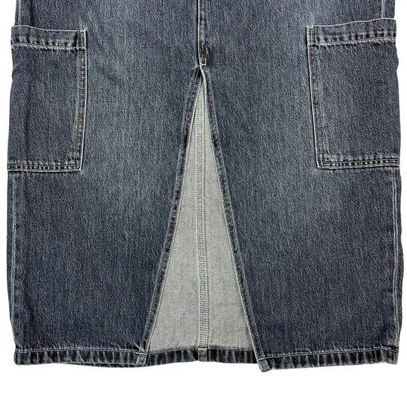 Old Navy Maxi Jean‎ Skirt 14 Mid-Rise Drapey Denim Cargo Grunge Retro Dark Wash - Image 5