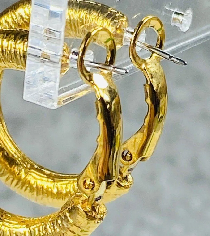 Hoop Earrings Gold Tone Round Womens Textured Omega Backs Shiny Fashion Style - Image 12