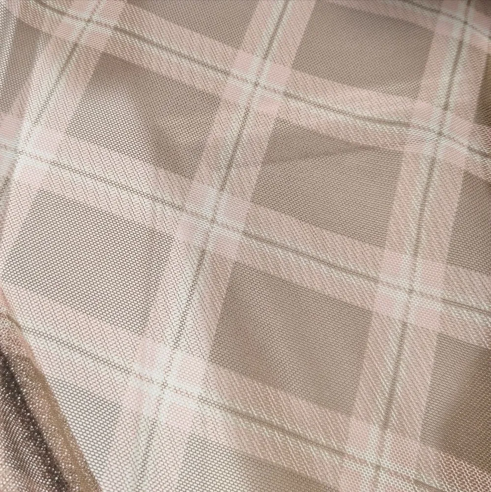 AUW Plaid Mesh Overlay Midi Dress Large Sheer Y2K Neutral Minimalist Chic Twee Pink - Image 9