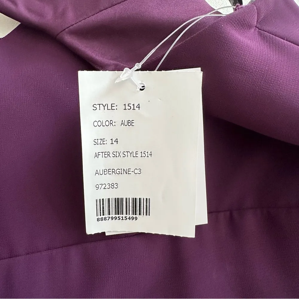 After Six Aubergine Spaghetti Strap Pleated Pocket Formal Dress 1514 Size 14 NEW - Image 13
