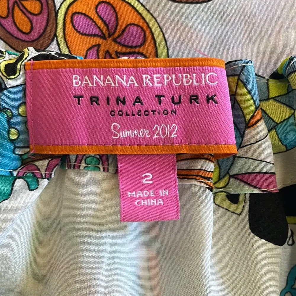 Trina Turk Banana Republic Silk Tie Top Tropical Resortwear 70s Summer Vacation - Image 3