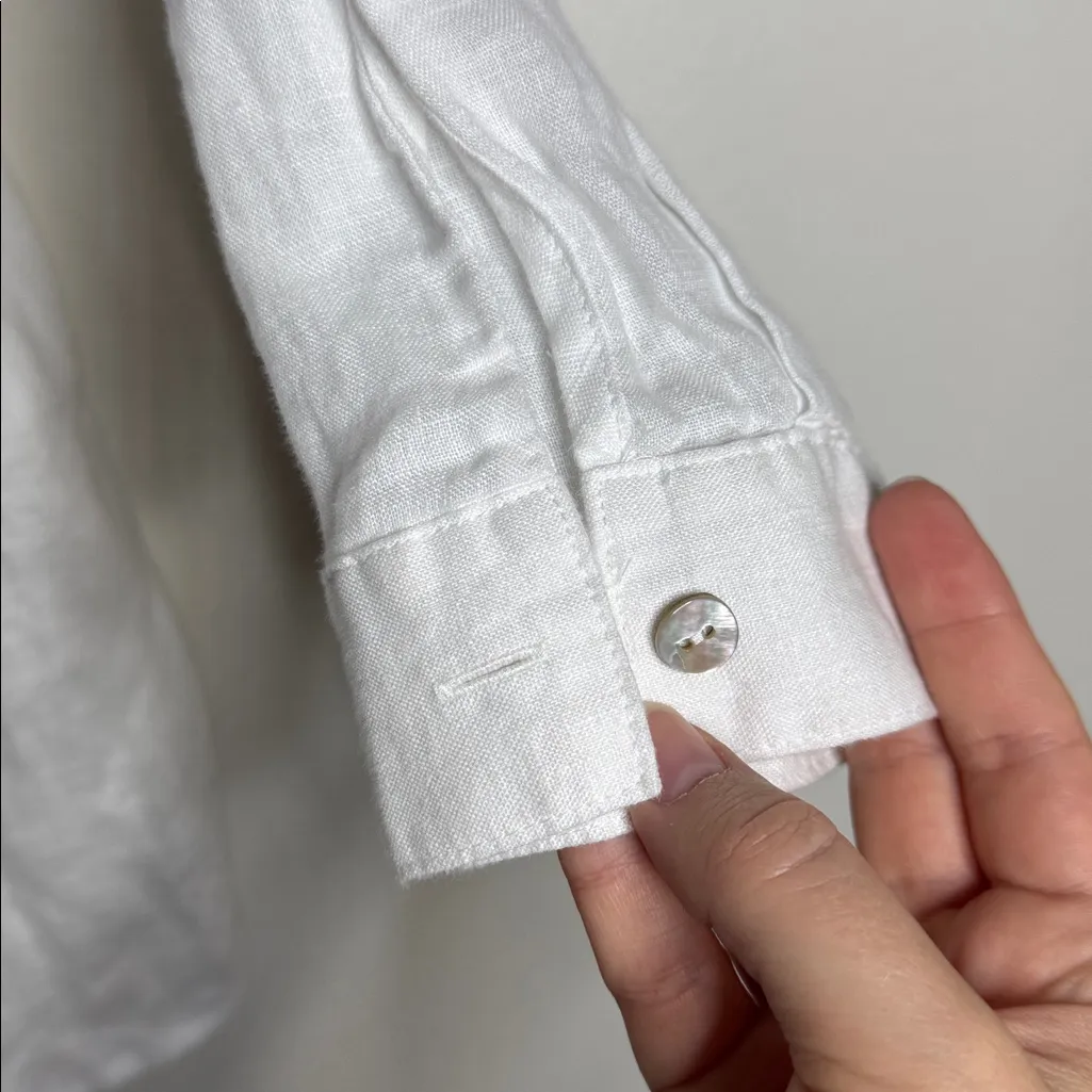 J. Jill Love Linen White Long Sleeve Linen Windowpane Stitch Collared Blouse XLp - Image 6