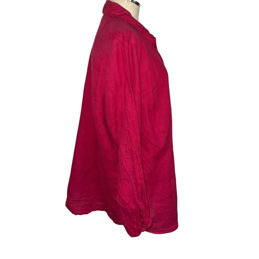 Eileen Fisher Pink 100% Irish Linen Long Sleeve Button Up Shirt Plus Size 2X - Image 2