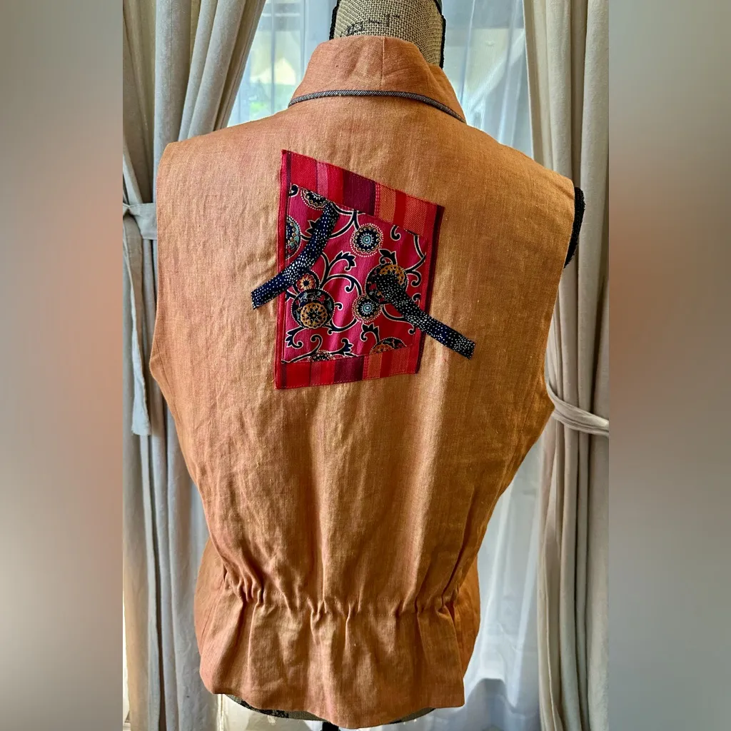 Canvasbacks Vintage Patchwork Linen Vest Orange Size M - Image 5
