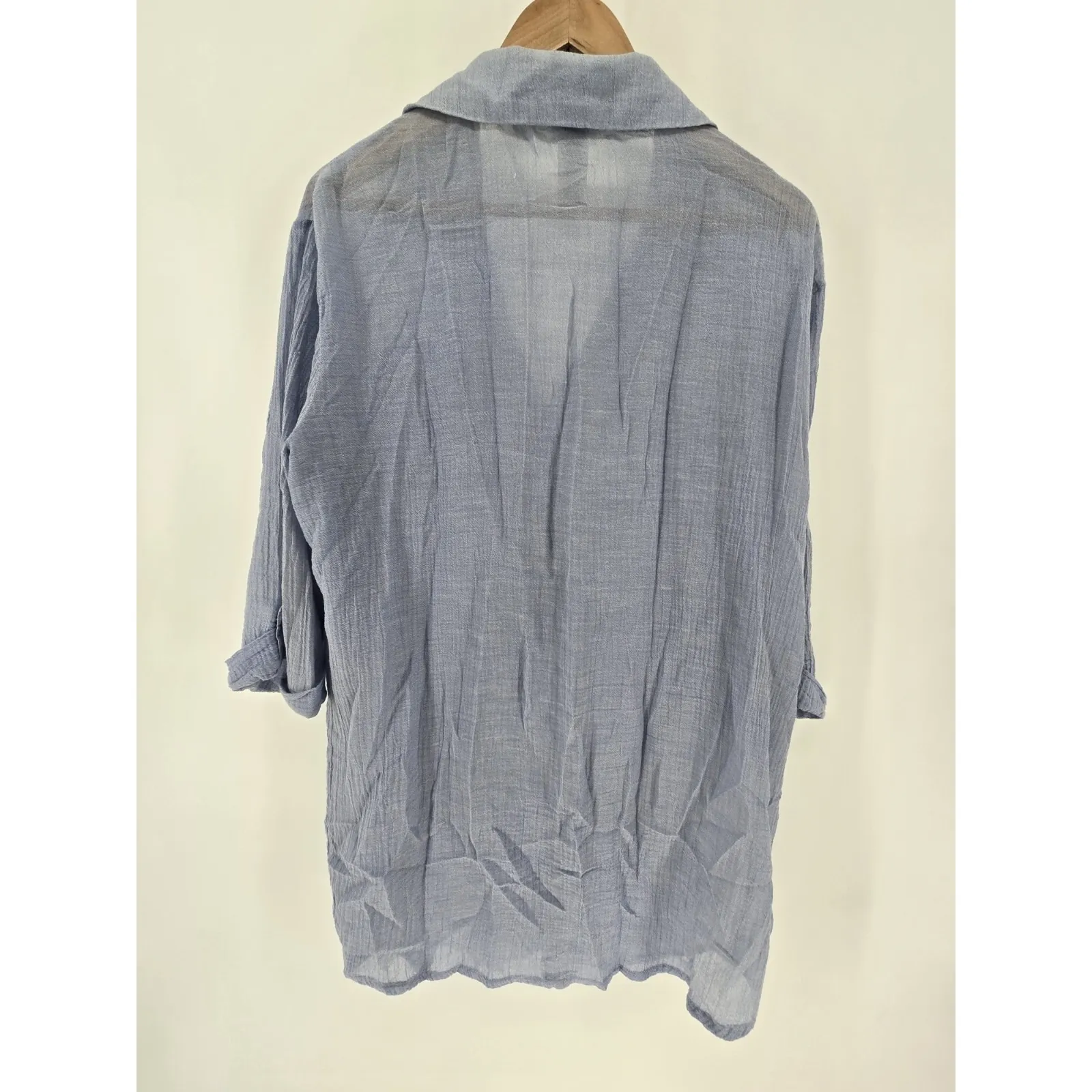 Dotti Womens Blue Cotton Button‎ Down Shirt Tunic Top Coverup Swim Size Large - Image 3