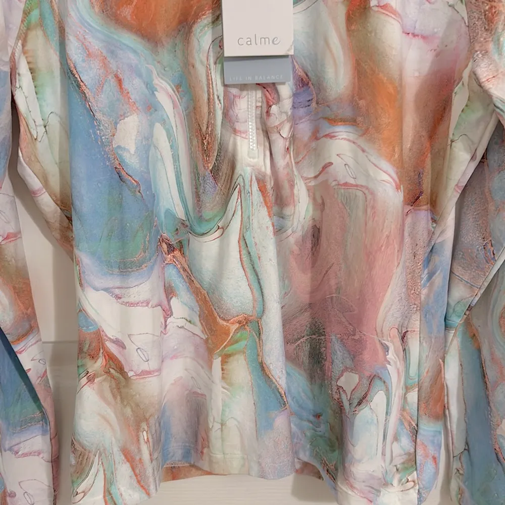Johnny Was Calme Surf Shirt Multi Pastel Marbled 1/3 Zip Fitted NWT Size XXL - Image 6