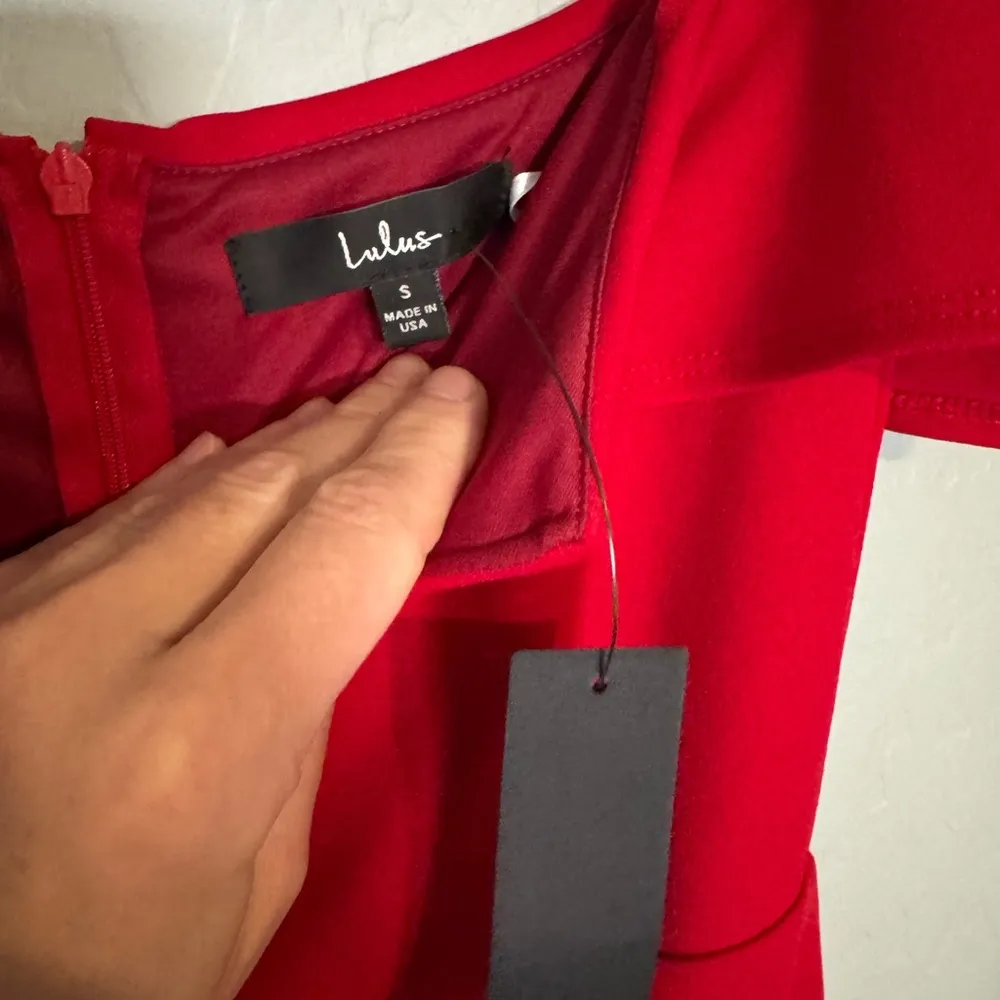 Lulus My Favorite Night Red Off-the-Shoulder Bodycon Midi Dress SMALL - Image 9