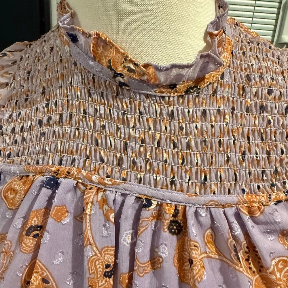 Floral Ruffle Sleeve Dress Purple Size XS - Image 9