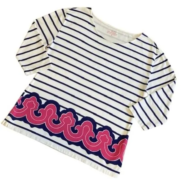 Vineyard Vines Women XS Tunic Blouse Fisherman Core Nautical Preppy Pink‎ & Navy - Image 2