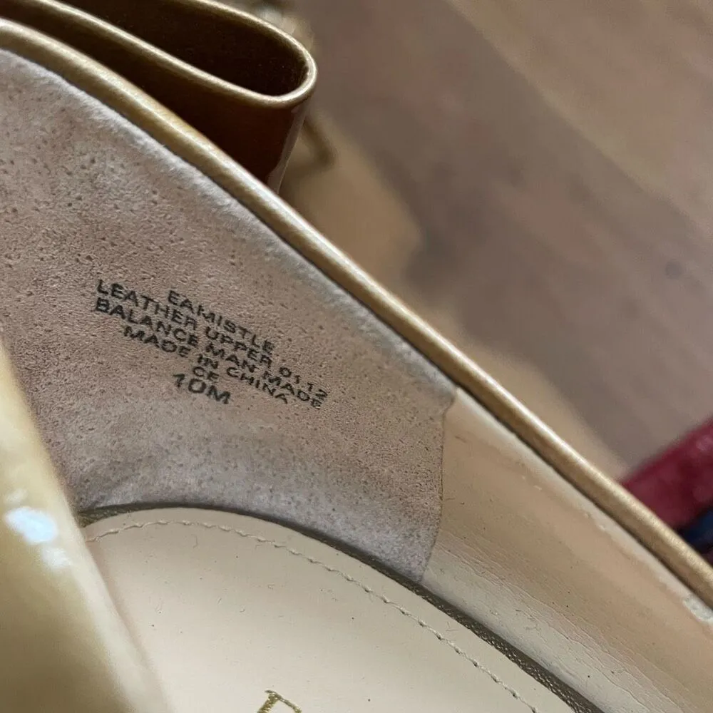 Enzo Angiolini Eamistle Natural Nude Champagne Patent Leather Peep Toe Heels Bow - Image 8