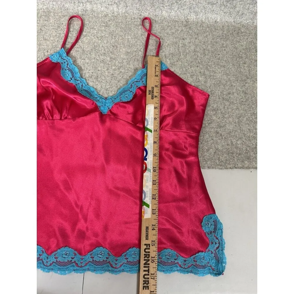 Vintage Tommy Jeans Large Womens Top Camisole Lace Y2K Pink Blue V-Neck Fairy - Image 7