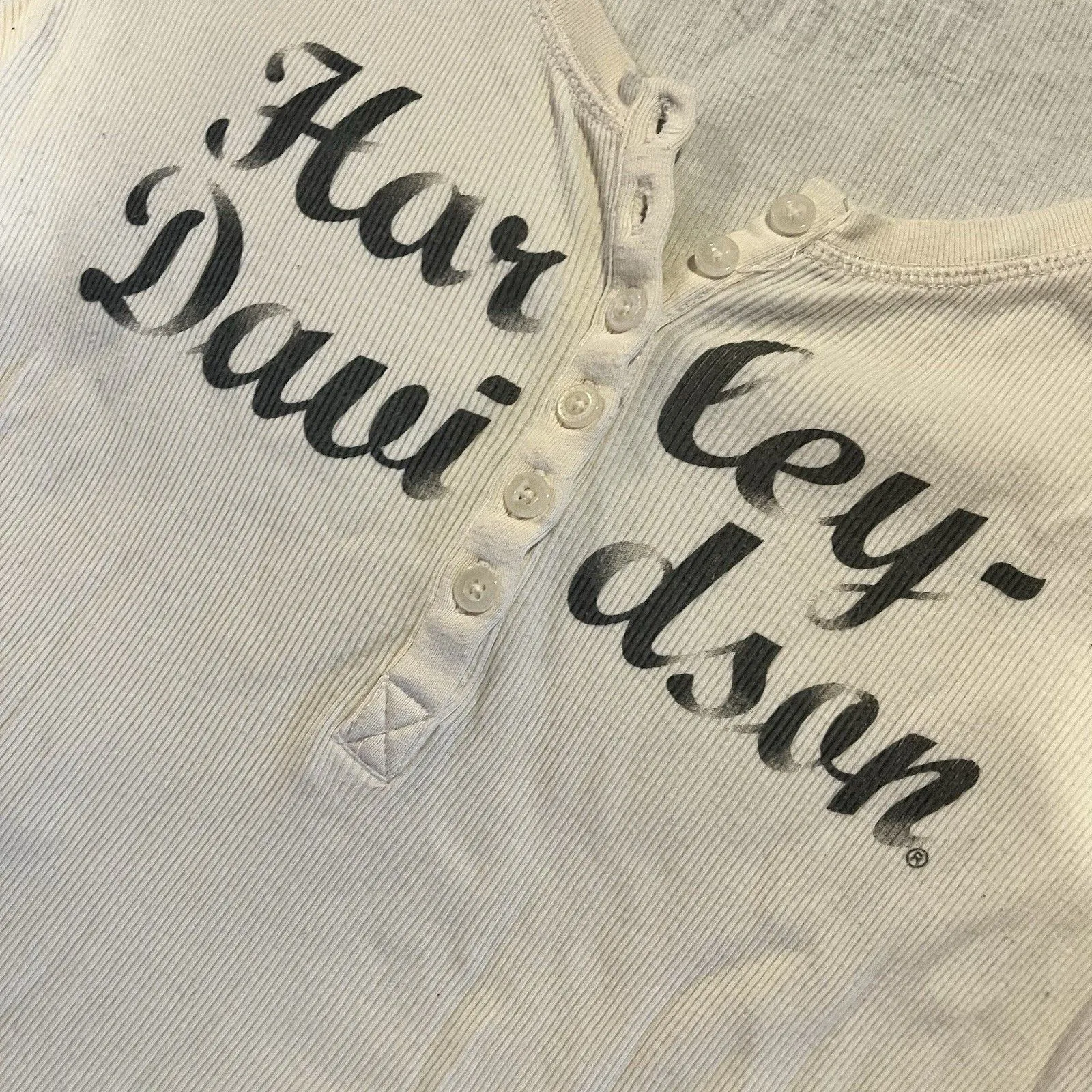 Harley Davidson Long Sleeve Thermal Top Womens Size Large Cream Tight Fitting - Image 6