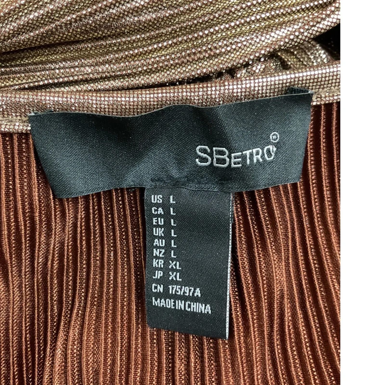 SBETRO Gold Metallic Pleated Wrap Dress Long Sleeve Tie Waist Size L Size L - Image 10