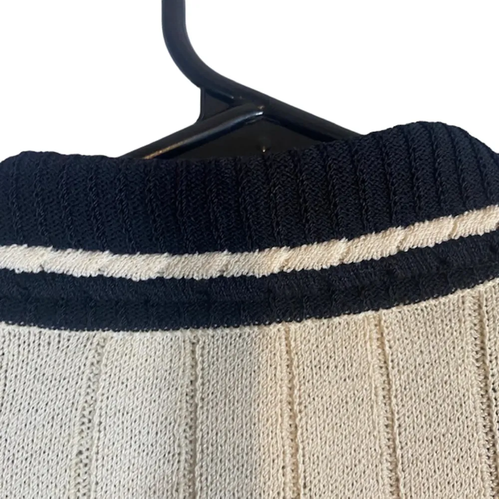 St. John Black & Cream Knit Full Zip Knit Sweater Blazer Women Sz S - Image 9