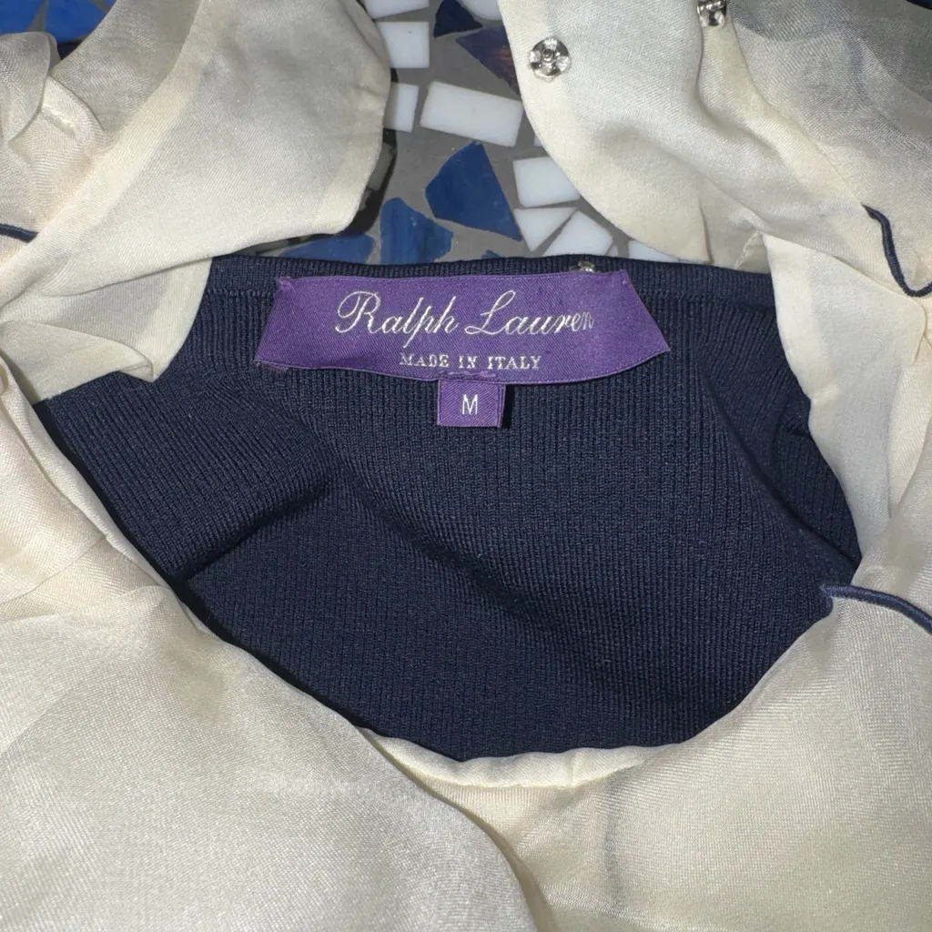 Ralph Lauren Purple Label Navy Sweater with Ruffle Detail Detachable Silk - Image 11