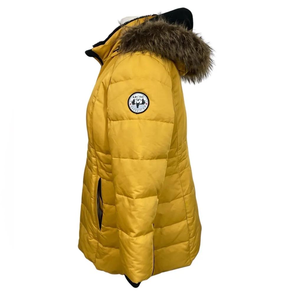 Yellow hooded warm down coat Size XL - Image 2