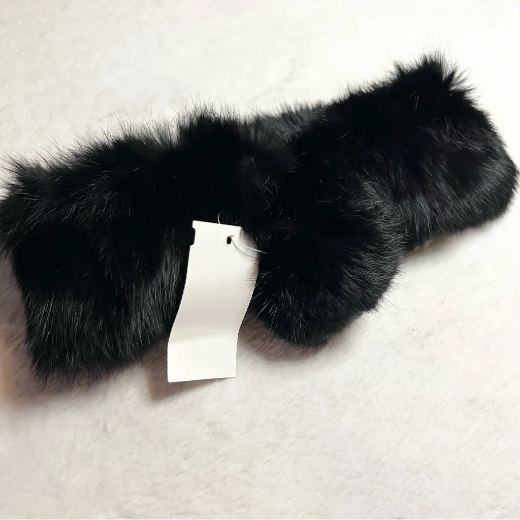 NWT Vintage Black Rabbit Fur Collar Neck Scarf with Pom - Image 7
