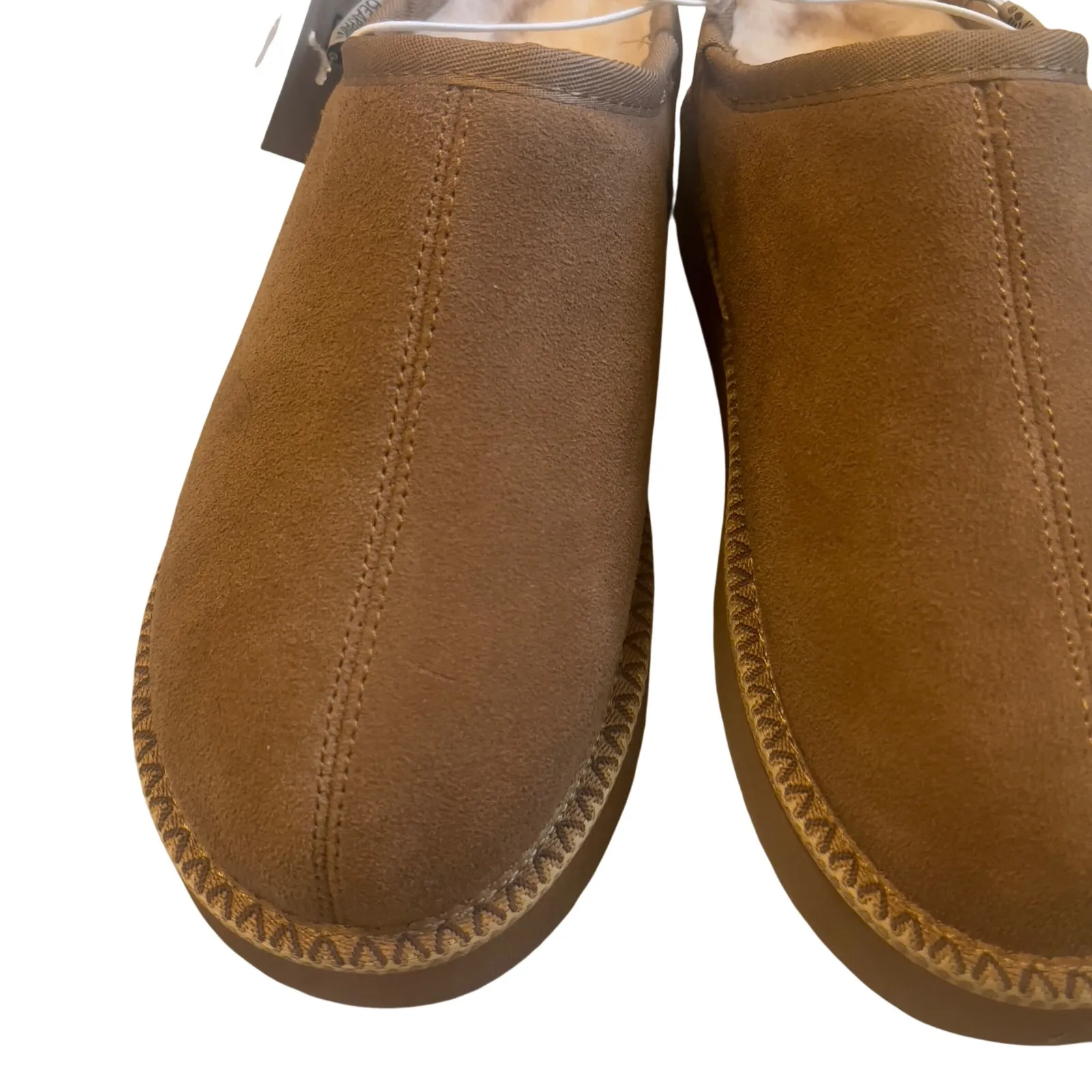 Bearpaw Womens Clog Slippers Suede Sheepskin Lined Tan M L - Image 4