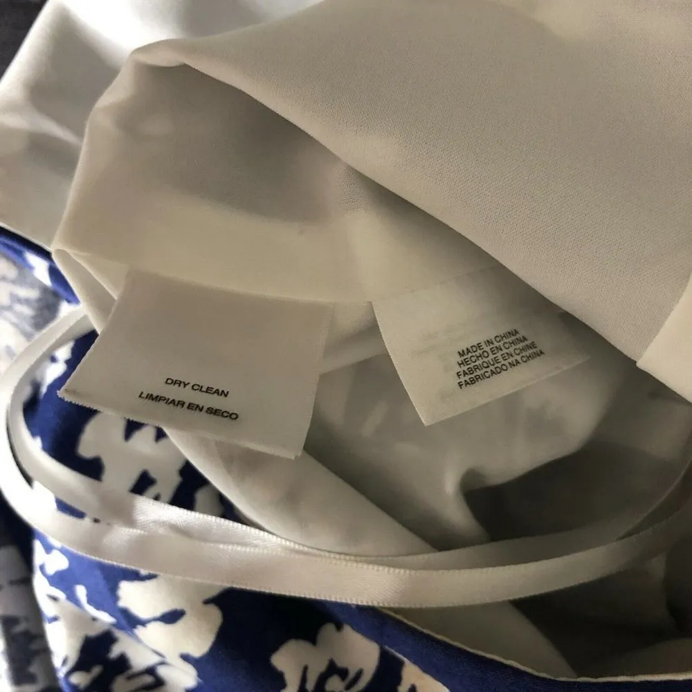 Anne Klein Dress A Line Belted Floral Cotton Blend Short Sleeve Blue White 8 - Image 5