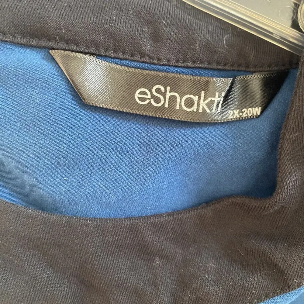 eShakti Blue Black Colorblock Blouse Top Long Sleeve Women's Plus Size 2X/20W - Image 3