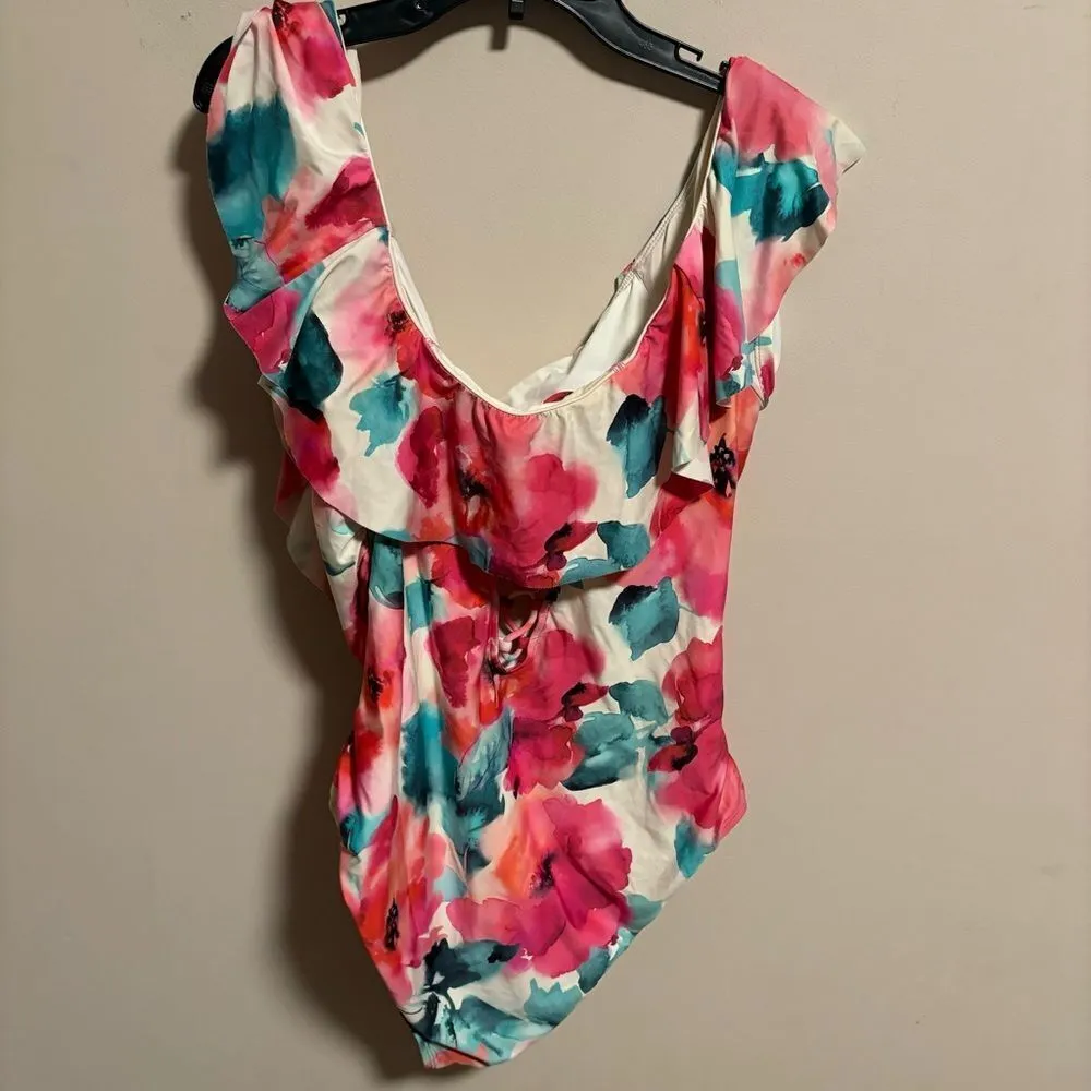 La Blanca Wild Flounce Floral Print Popover Flounce  One-piece Swimsuit- Size 16 - Image 5
