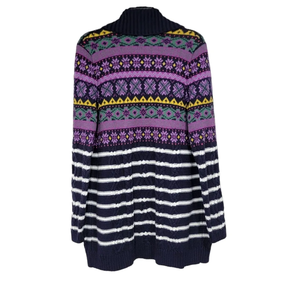 Talbots Cable Knit Open Navy Blue Striped Cardigan Sweater Womens Size M Petite - Image 6